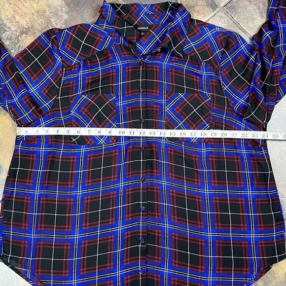 Torrid Plaid Button Up Long Sleeve Blouse 2 18/20 - Picture 7 of 10
